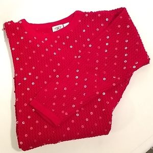 Red Sequin Crochet Sweater NWT